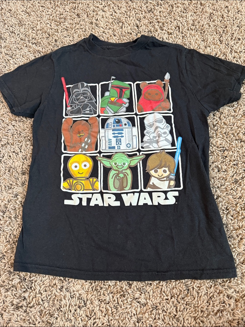 Star Wars Black Kids Short Sleeve Tee with Colorful Character Grid